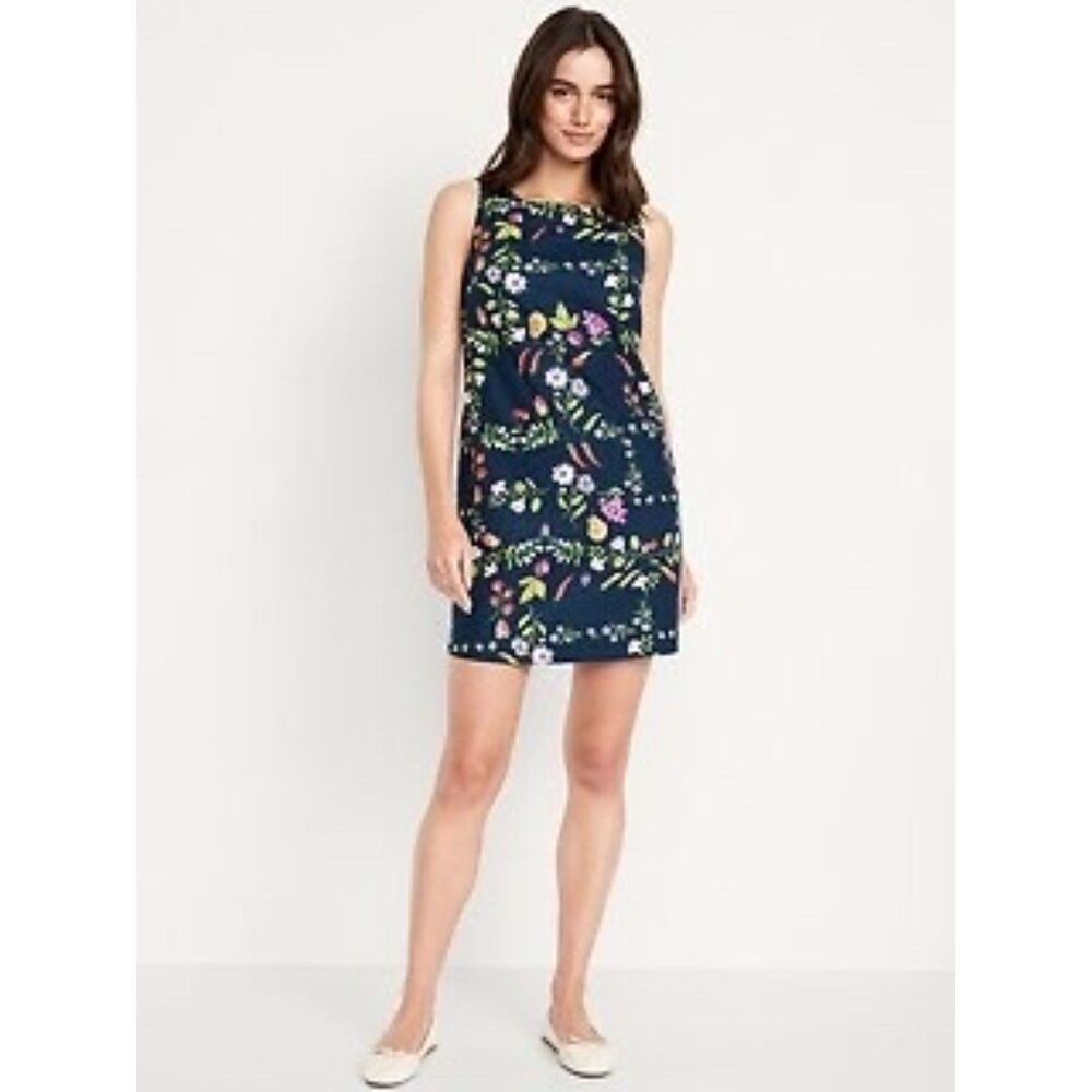 Old Navy Sleeveless Mini Linen Blend Dress in Produce & Flower Print, NWT, sz S